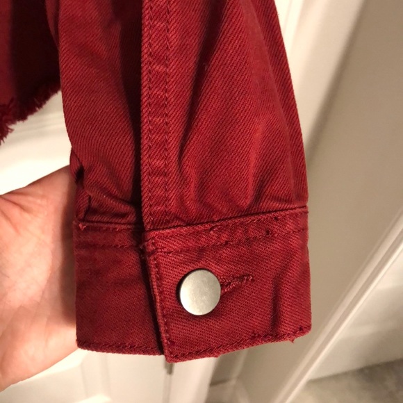 Burgundy Jean Jacket with Ruffle Bottom (Size- S) - Picture 4 of 6
